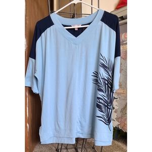 Athletic Yoga walking shirt Fuda Blue M  palm tree loose fit blue